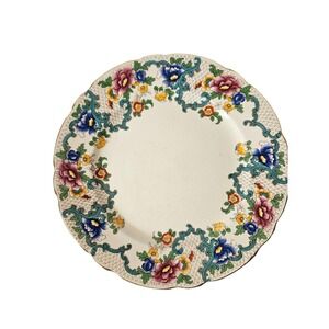 Royal Cauldon England Victoria Floral Scalloped Luncheon Plate Gold Trim V7173